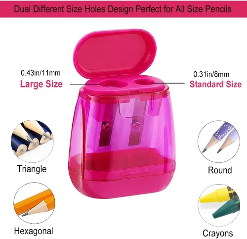 Miniatura 2 de BOPART - Sacapuntas manuales de colores a granel, 24 sacapuntas de mano pequeños con doble agujero con tapa para niños y adultos en el aula