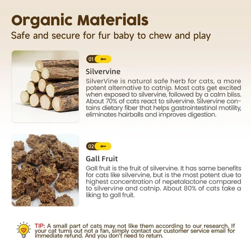 Miniatura 5 de Potaroma Paquete de 3 palos de plata naturales para gatos, palos de mezcla de plata de menta y enredadera, juguetes masticables para limpieza