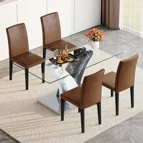 Miniatura 16 de AZmac Juego de mesa de comedor de cristal para 4, juego de mesa de comedor de 63 pulgadas para 4, mesa de cocina moderna y 4 sillas de comedor