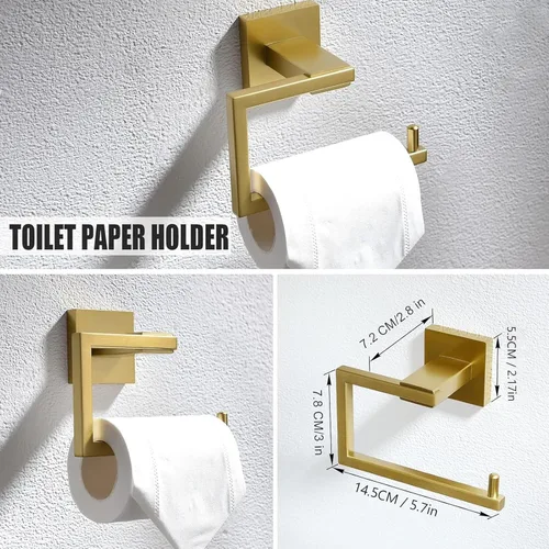 Miniatura 4 de YACVCL Juego de 5 piezas de accesorios de baño de oro cepillado, juego de toalleros de baño de acero inoxidable SUS304 de 23.6 pulgadas, accesorios