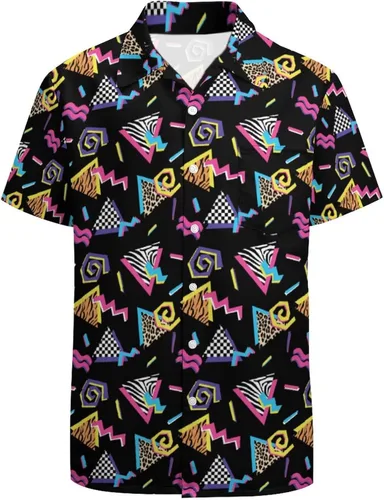 Miniatura 6 de Trajes de los años 80 y 90 para mujer, camisa de discoteca retro para fiesta temática de los años 80, camisa hawaiana de neón con botones y manga