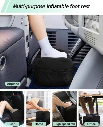 Miniatura 4 de Almohada Reposapiés Inflable para Viaje, Cama de Avión para Niños, Almohada de Reposo de Piernas de 3 Capas Ajustable, Artículos Esenciales de Viaje
