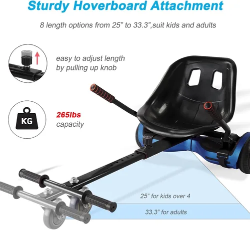 Miniatura 2 de Hishine Hoverboard Seat Attachment 265lbs Capacity, 26"-34.5" Adjustable Length Hover Board Go Kart Accessory w/Comfortable&Sturdy Seat,Go Cart Negro