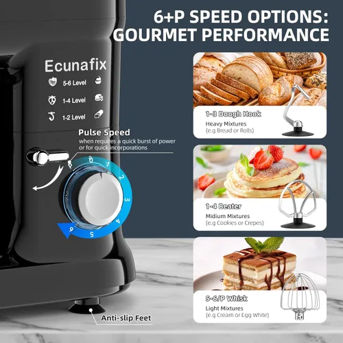 Miniatura 3 de Batidora de cocina con soporte, 6.5Qt, batidoras de pie para el hogar, batidora eléctrica de 660W con cabezal inclinable de 6+P velocidades