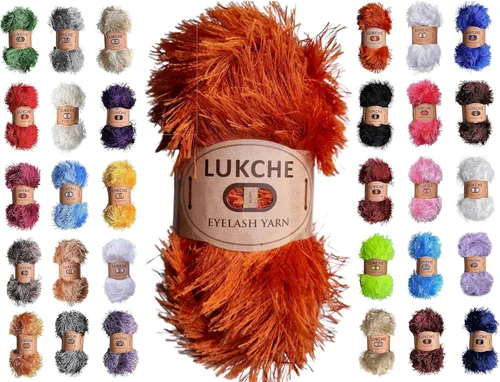 Miniatura 31 de Hilo de Pelo de Pestañas de Diversión de Lana de Felpa Premium 100% Poliéster 164 Yardas (150 Mt), 3.53 Oz (100 Gr) Hilo de Crochet Colorido DIY