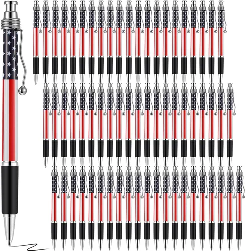 Tenare 64 bolígrafos de tinta de gel patriótica de 250 aniversario del 4 de julio con la bandera estadounidense de 0.039 in (0.039 in) para escribir