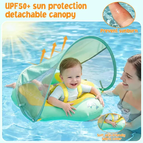 Miniatura 3 de Flotador de piscina para bebé con toldo UPF50+, flotador inflable cubierto de tela suave, flotador de natación para bebés de 6 a 36 meses