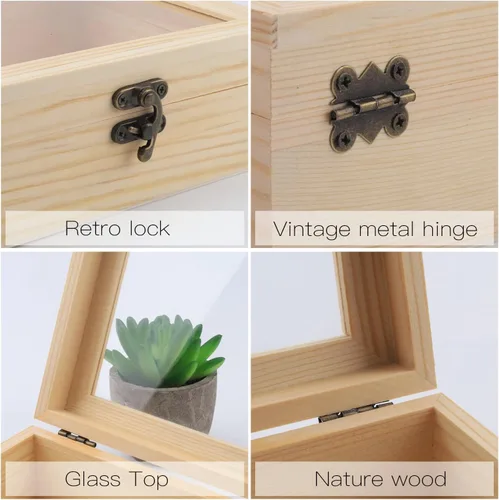 Miniatura 6 de Nsmykhg Caja de madera, caja de almacenamiento de madera, rectangular de madera de pino sin terminar, vitrina de madera natural con tapa con 7.9 x