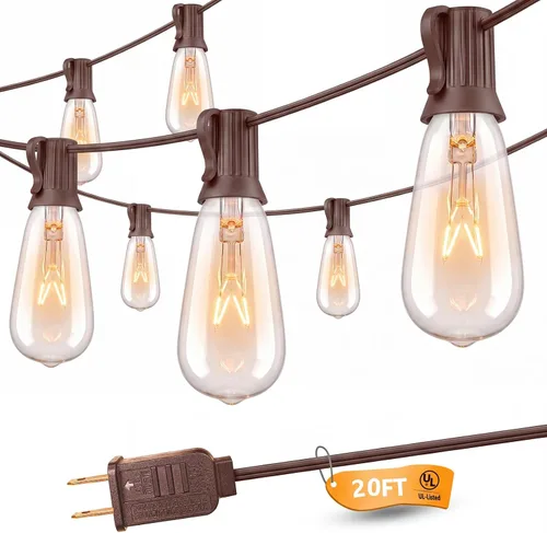 Miniatura 12 de SUNSGNE Tira de luces Edison para exteriores de 25 pies con 27 bombillas Edison transparentes, ST35 luces vintage para patio, jardín, patio, porche