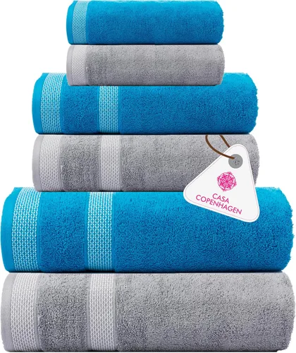 Miniatura 35 de CASA COPENHAGEN Solitaire 6Pcs 100% Egyptian Cotton Large Designer Towels Gift Set- Dusty Blue, 600GSM, 2Bath 2Hand 2Washcloths, Bath Towels for