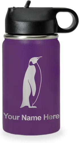 Miniatura 36 de LaserGram Botella de agua personalizada, pingüino, acero inoxidable de doble pared aislada al vacío con popote superior, regalo grabado