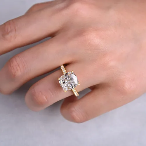 Miniatura 6 de RODIFFY Anillo de compromiso de corte cojín de 4 quilates para mujer, anillo de compromiso chapado en oro blancorosa de plata de ley 925 de 18