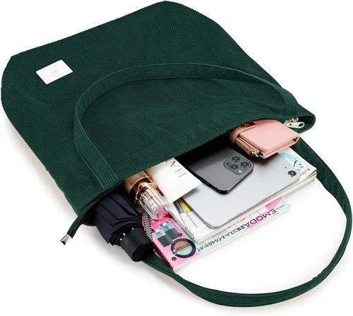 Miniatura 8 de KALIDI - Bolsa de pana para mujer, con cremallera, casual, de gran capacidad, con bolsillos