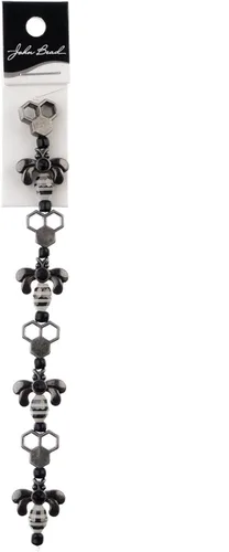 Miniatura 5 de John Bead Hilo de cuentas de 5 pulgadas en forma de panal y abejas en blanco y negro con detalles de bronce