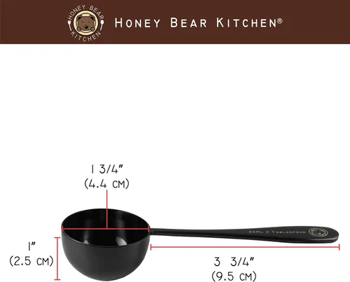 Miniatura 2 de Honey Bear Kitchen Cucharas medidoras de 1.0 fl oz, 2 cucharadas, acero inoxidable pulido negro, juego de 2