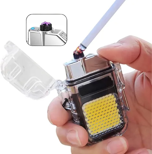 Miniatura 2 de Encendedor eléctrico de arco al aire libre, encendedor recargable por USB, linterna LED, encendedor de plasma de doble arco perfecto para camping