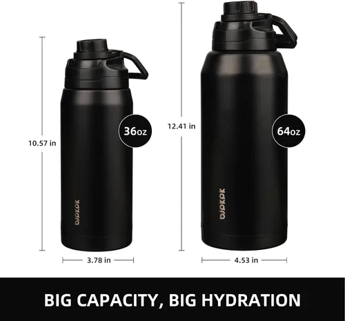 Miniatura 4 de BJPKPK Botella de agua aislada de 36 onzas, botellas de acero inoxidable con tapa de boquilla a prueba de fugas, jarra de agua grande de boca ancha