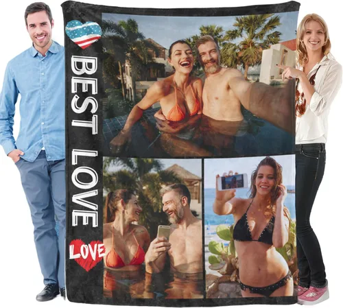 Miniatura 7 de Manta de franela personalizada con fotos, envío de texto al día siguiente, regalos personalizados perfectos para madre, padre, esposa, hombres, 3