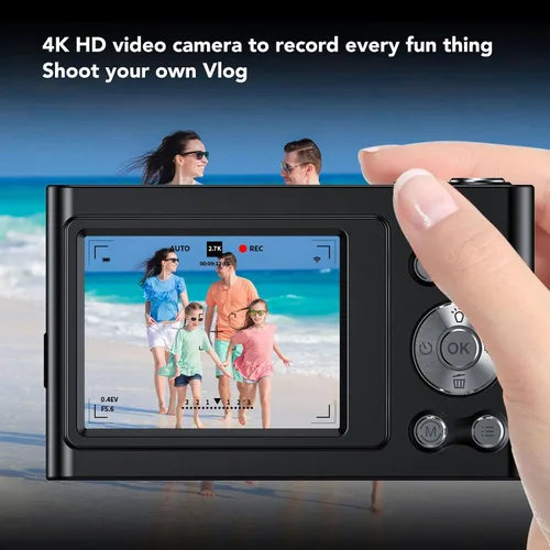 Miniatura 2 de Cámaras digitales 4K, 1080P 48MP Vlogging cámara de video con zoom de 16X, bolsillo de pantalla de 2.7 pulgadas, cámara compacta de disparo de punto