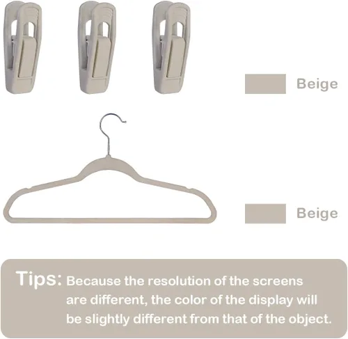Miniatura 2 de Trgowaul Perchas de terciopelo - Clips fuertes para pantalones delgados (20 unidades, beige)