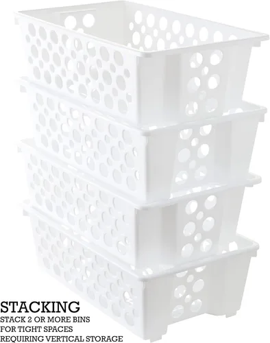 Miniatura 7 de Cestas cortas deslizantes, paquete de 2, almacenamiento modular apilable y deslizante, grandes contenedores organizadores para despensa, armario