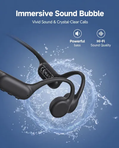 Miniatura 7 de PSIER Auriculares de conducción ósea IPX8 impermeables para natación, auriculares abiertos con modo MP3, memoria de 32 GB, hasta 8 horas de Negro