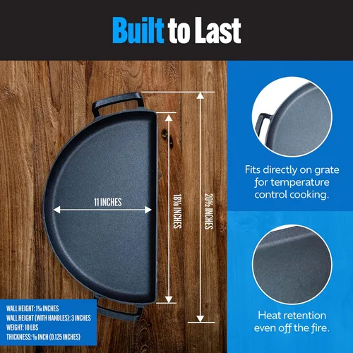 Miniatura 5 de SnS Grills Slow 'N Sear Sartén de Hierro Fundido Drip 'N Griddle de 22", Accesorio de Parrilla Versátil 3 en 1 para Sellar, Plancha y Goteos - Se