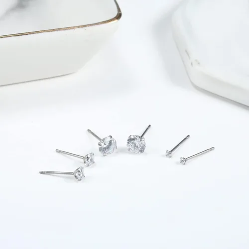 Miniatura 3 de 1 par3 pares de aretes de titanio puro para orejas sensibles de 0.079in, 0.118in, 0.157in, 0.236in, bolaCZ0.197in, triángulo0.157in, aretes