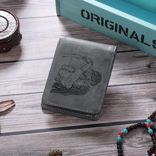 Miniatura 24 de Carteras personalizadas para hombres, cartera personalizada para hombre con imagen grabada y nombre, billetera delgada de cuero plegable, regalos