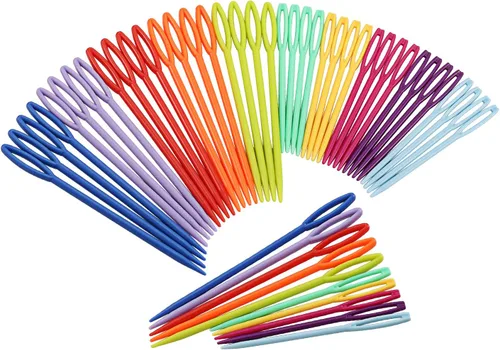 Miniatura 5 de iFergoo - 200 agujas de coser de plástico, agujas coloridas de ojos grandes de 3.5 pulgadas y agujas de aprendizaje de seguridad para niños de 2.75