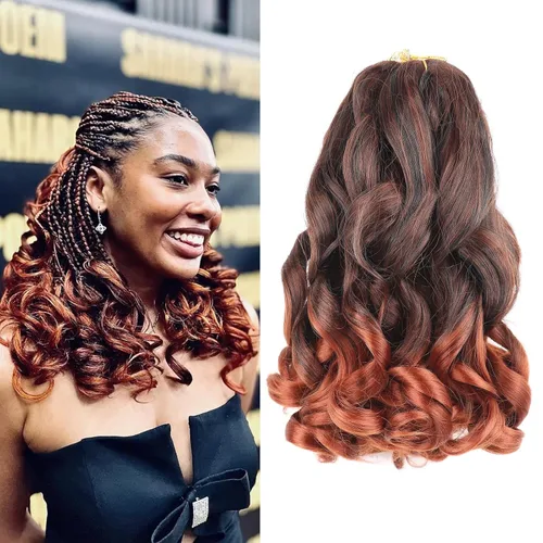 Miniatura 30 de Cabello rizado francés para trenzar de 12 pulgadas, 8 paquetes de cabello rizado preestirado para trenzas de caja, rizos franceses, trenzas
