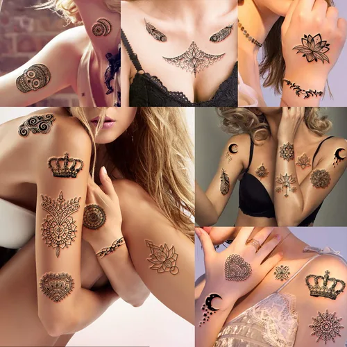 Miniatura 2 de Yazhiji 40 hojas de tatuajes temporales para mujeres y niñas, tatuajes sexis incluidos, 10 hojas extra grandes y 30 hojas de calcomanías de tatuaje