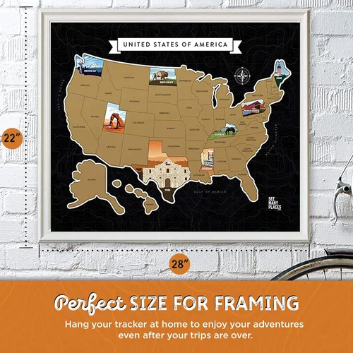 Miniatura 7 de Mapa de Estados Unidos para Raspar "See Many Places", Póster Enmarcable de 28x22" Mapa de Viaje de EE.UU. con Imágenes de Estados Personalizadas