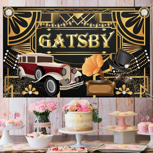 Miniatura 4 de Cartel de fondo con temática de The Great Gatsby, decoración artística retro para fiesta de los años 20, cumpleaños de los años 20, fondo