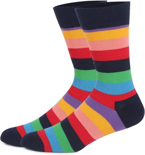 Miniatura 99 de TOEJYJ Calcetines de vestir divertidos para hombre, paquete de calcetines casuales divertidos, coloridos calcetines de algodón a rayas, talla 10-13