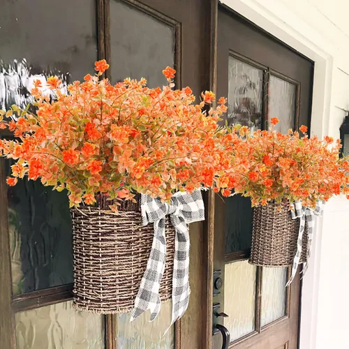 Miniatura 6 de Uieke 24 flores artificiales de otoño para exteriores, resistentes a los rayos UV, plantas de otoño sintéticas, arbustos que no se decoloran, Naranja