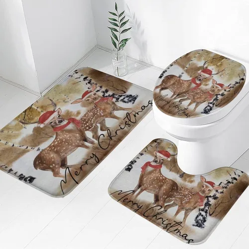 Miniatura 18 de Tapete de baño de 3 piezas de otoño con diseño de calabaza, color azul y verde, hojas de arce, cosecha, decoración de Acción de Gracias, juego