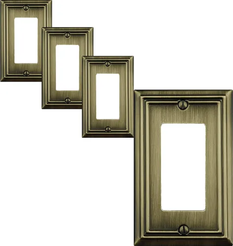 OKAWYC Cubierta de Interruptor de Luz Decorativa Individual Placa de Pared Metálica Adler, Paquete de 4 Latón Antiguo 1 Gang Rocker Individual, para