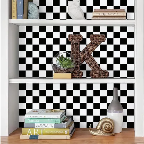 Miniatura 8 de Hopepak Papel tapiz autoadhesivo de 17.7 x 197 pulgadas, color blanco y negro, papel de contacto extraíble para dormitorio, sala de estar