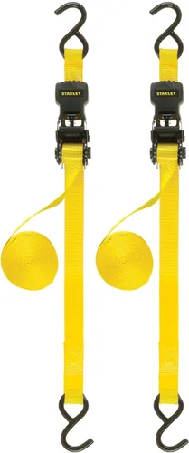 STANLEY S10002-12 Correas de trinquete negras/amarillas de 1" X 12' - Carga de trabajo segura de 500 LBS / Fuerza de rotura de 1,500 LBS, paquete de