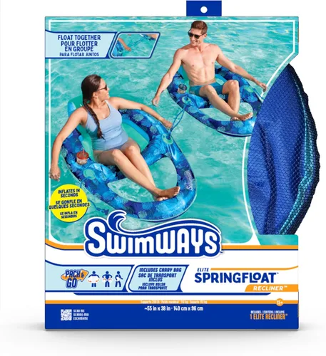 Miniatura 7 de Swimways Elite Spring Float Recliner - Silla reclinable de salón para piscina, flotadores inflables para piscina con inflado rápido, reclinable