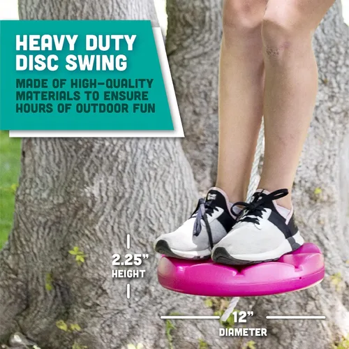 Miniatura 4 de Squirrel Products Columpio de disco, para colgar de árbol, con cuerda para jugar al aire libre Rosa