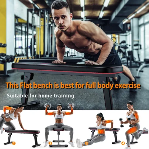Miniatura 2 de Banco de pesas plegable con asa de transporte plana para entrenamiento en casa, banco de fitness multiusos Rojo