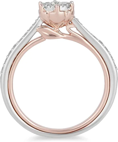 Miniatura 4 de Jewelili Enchanted Disney Fine Jewelry Anillo de compromiso de oro blanco de 10 quilates y oro rosa de 1/3 Cttw Belle Composite Rose