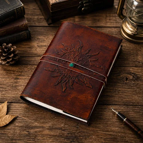 Miniatura 8 de Diario de Cuero Rellenable Papel Rayado SOL Árbol de la Vida Diario de Cuero Hecho a Mano Cuaderno Diario/Encuadernado Bloc Diario para Hombres