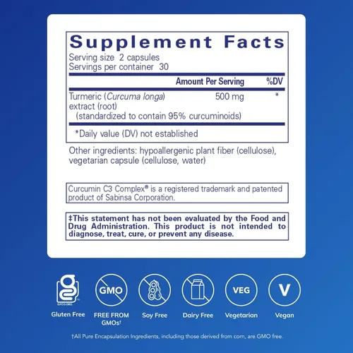 Miniatura 2 de Pure Encapsulations Curcumina - 500 mg - Apoya la salud de las articulaciones y del hígado - Cápsula de Curcuma Longa - Sin OGM y vegana - 60