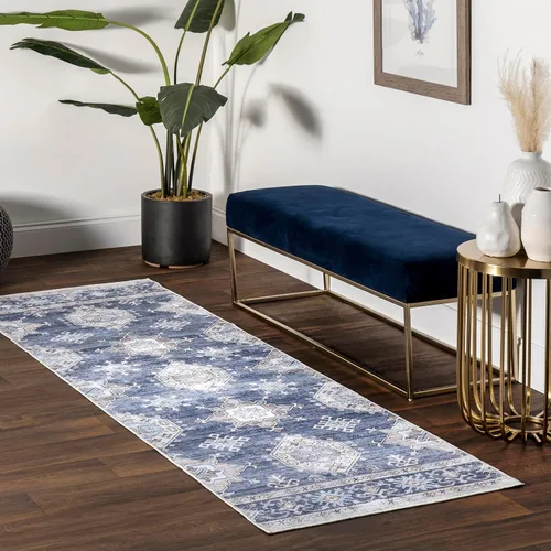 Miniatura 6 de nuLOOM SpinClean Finley - Alfombra de área azul marino/óxido, 3 x 5 pies, persa, suave y acogedora, con alto tráfico, resistente a las manchas