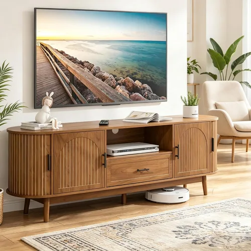 Miniatura 9 de Mxtxmy Soporte de TV acanalado de 51 pulgadas, centro de entretenimiento moderno de mediados de siglo para televisores de hasta 60 pulgadas