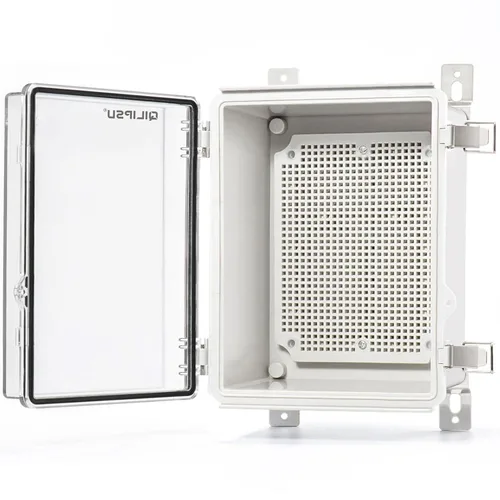 Miniatura 32 de QILIPSU - Caja de conexiones de acero inoxidable con tapa, bisagras y placa de montaje, universal, impermeable IP67, plástico ABS, gris, recinto