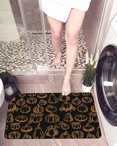 Miniatura 6 de Alfombra de baño Shabby Chic con diseño de calabazas, antideslizante, de secado rápido y absorbente, de tierra de diatomeas, para cocina, sala
